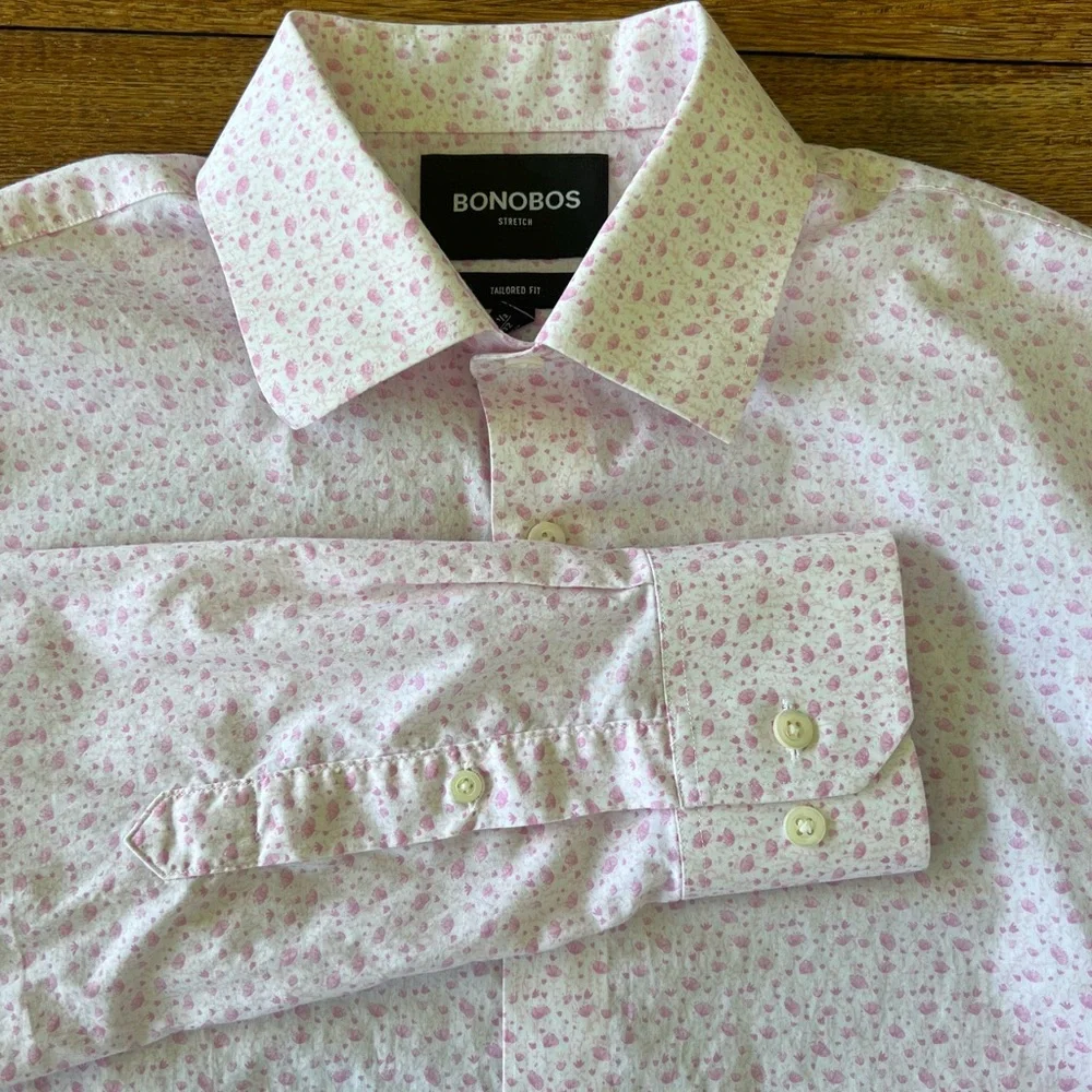 Bonobos Dress Shirt Pink Floral Slim Fit Cotton Long Sleeve Button Down 15.5/32